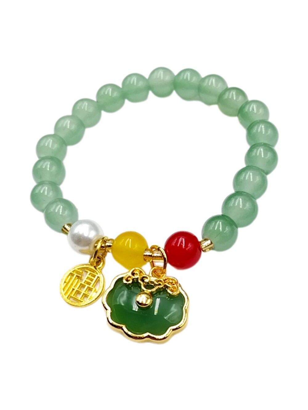 Green Glass Beads Stretch Bracelet w/ Gold Accents NWOT